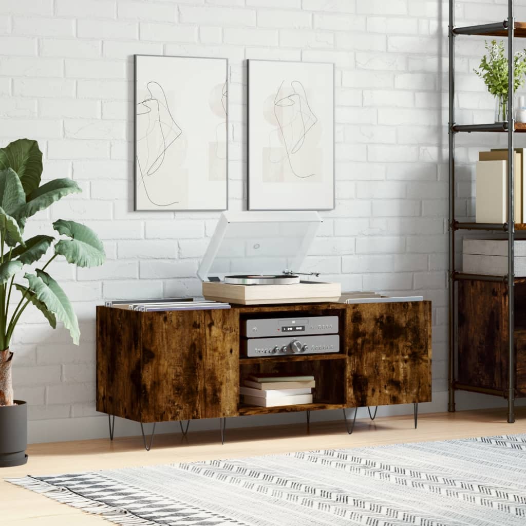 vinylskab 121x38x48 cm konstrueret træ røget egetræsfarve