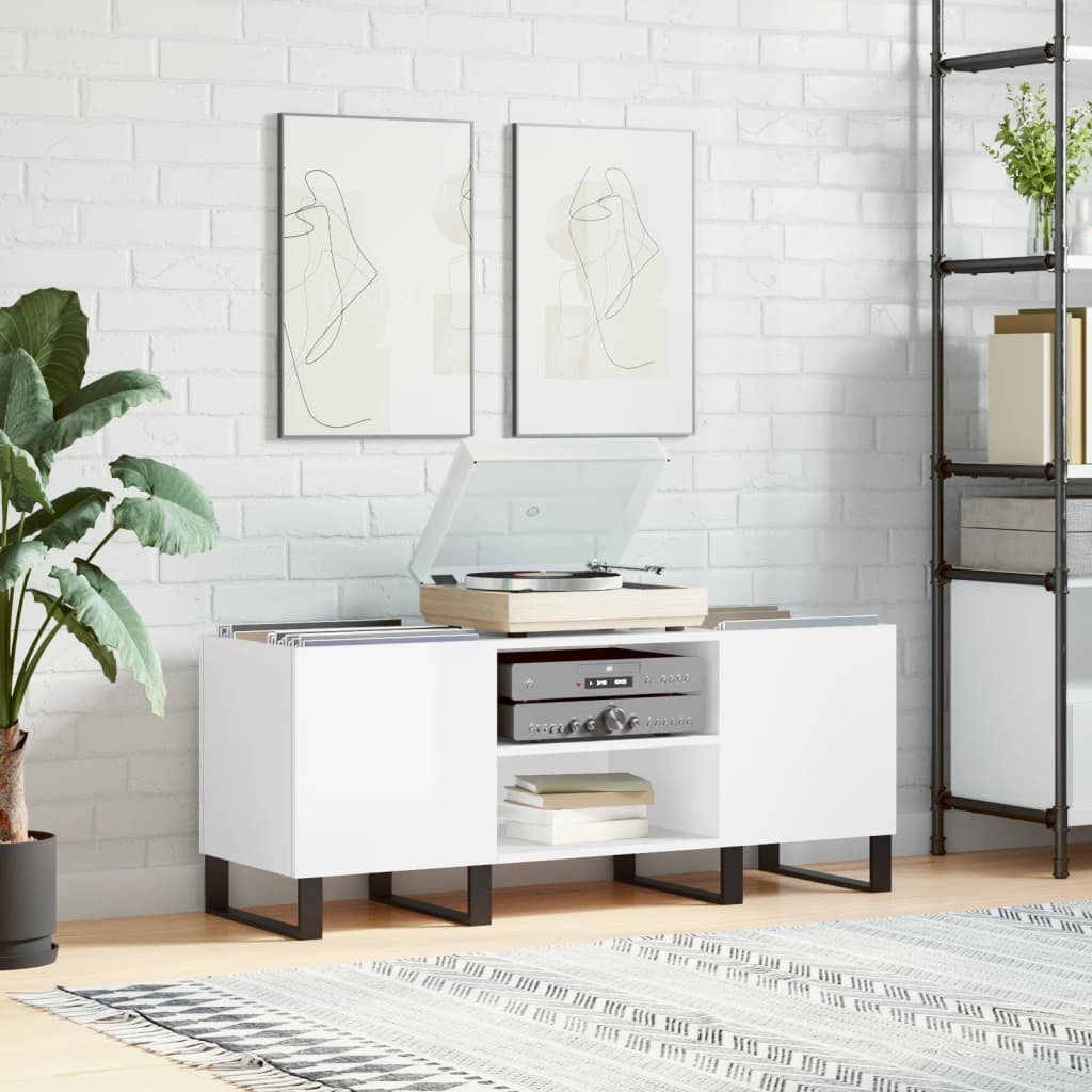 vinylskab 121x38x48 cm konstrueret træ hvid højglans