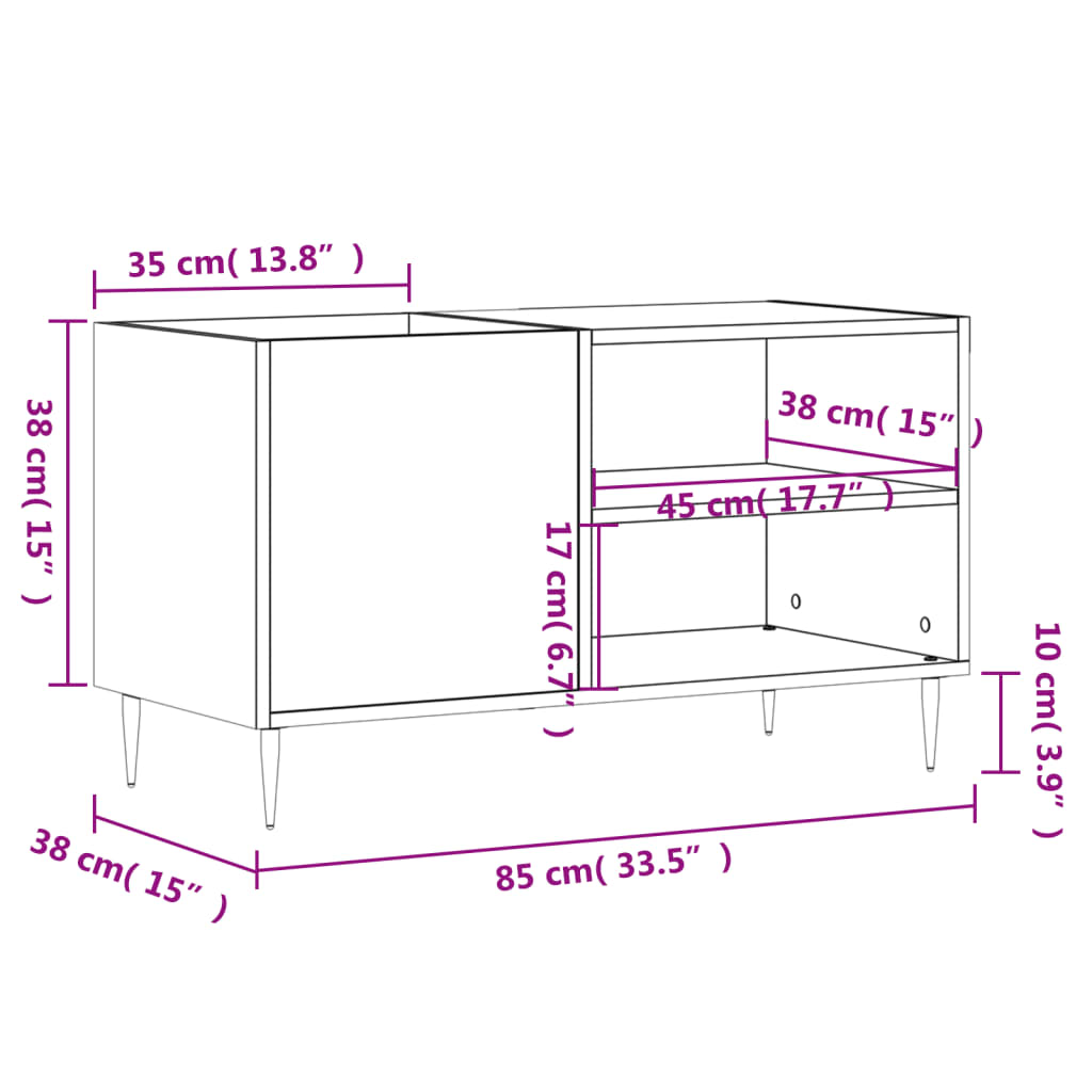 vinylskab 85x38x48 cm konstrueret træ betongrå