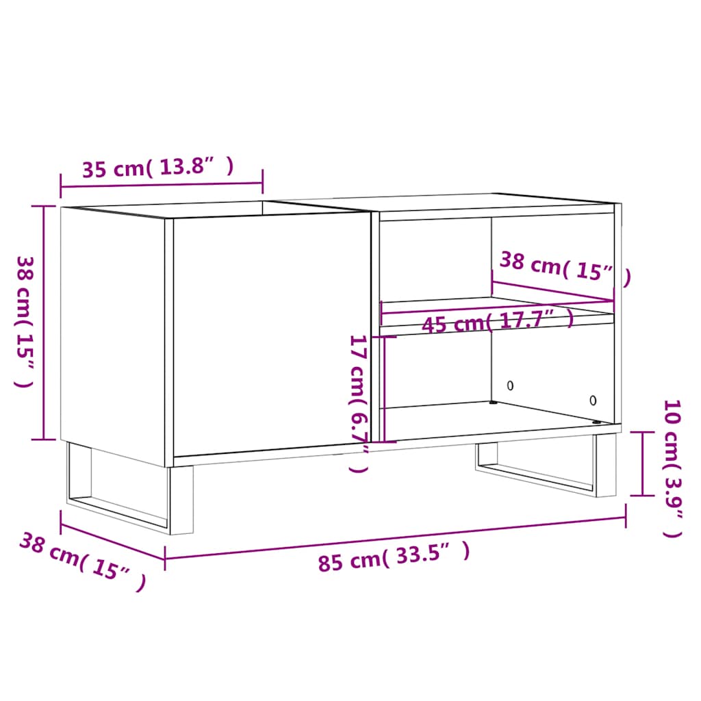 vinylskab 85x38x48 cm konstrueret træ hvid højglans