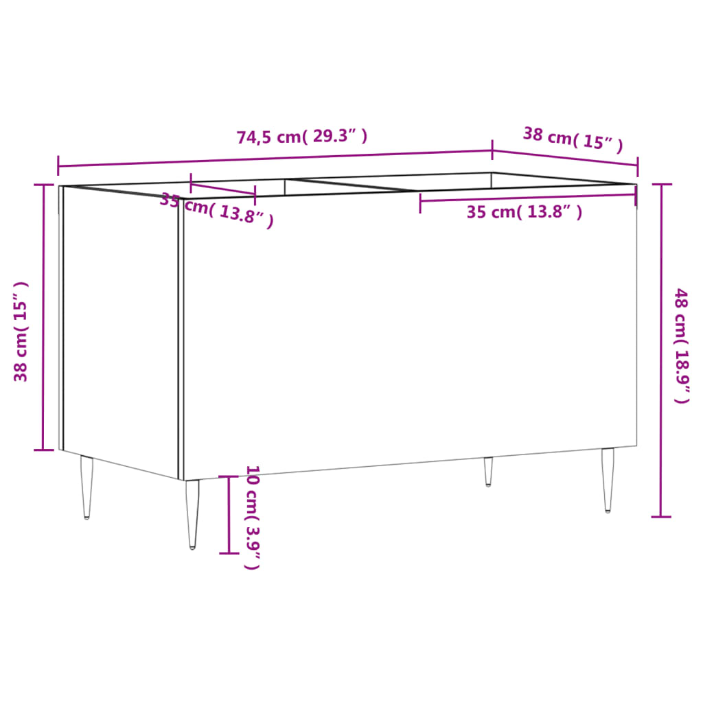 vinylskab 74,5x38x48 cm konstrueret træ hvid