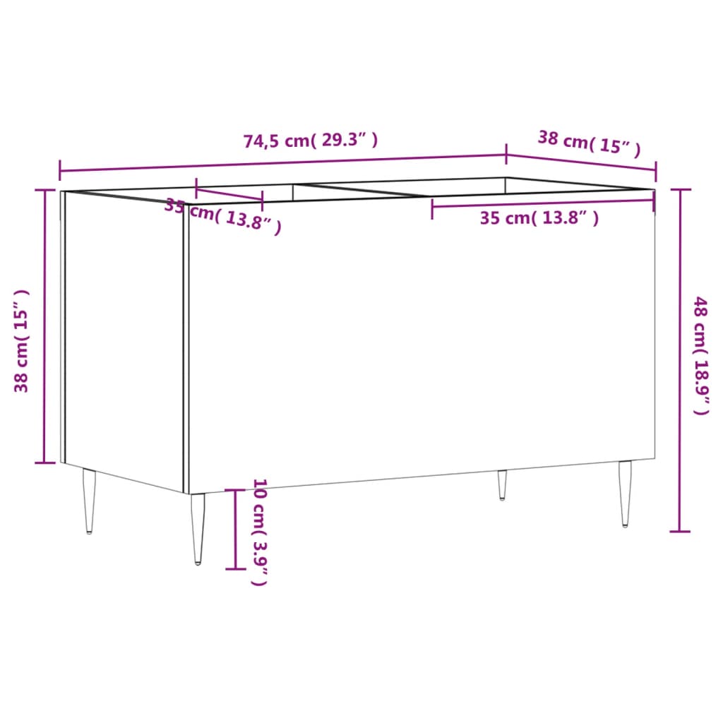 vinylskab 74,5x38x48 cm konstrueret træ sort