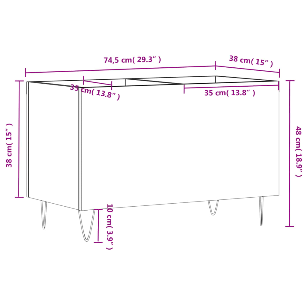 vinylskab 74,5x38x48 cm konstrueret træ sort
