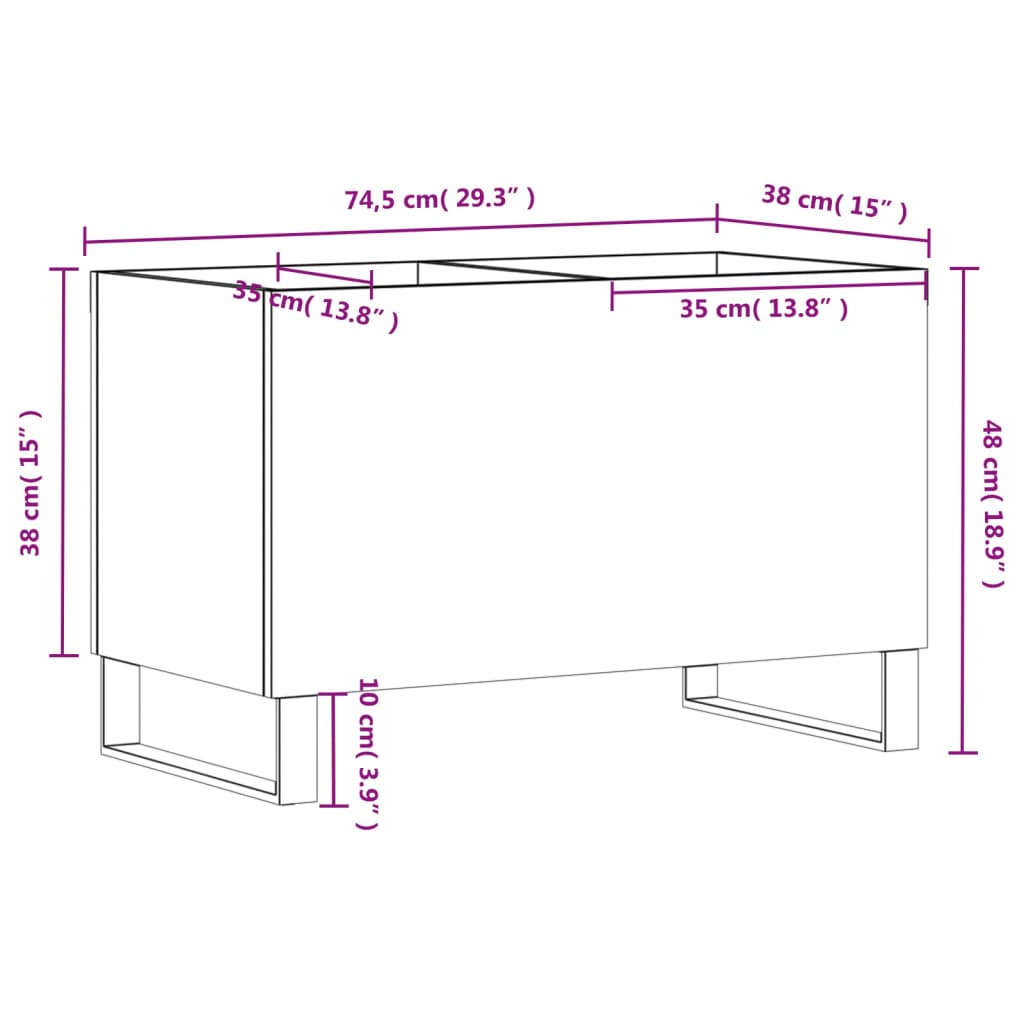 vinylskab 74,5x38x48 cm konstrueret træ hvid højglans