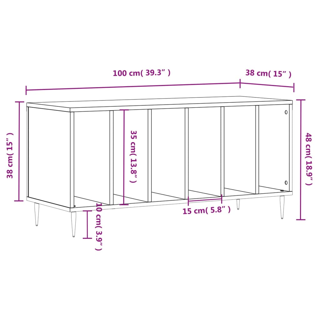 vinylskab 100x38x48 cm konstrueret træ hvid