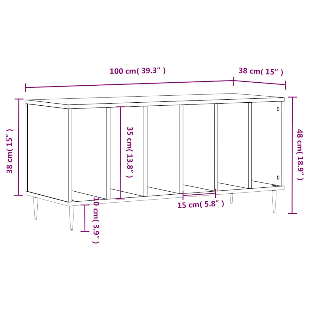 vinylskab 100x38x48 cm konstrueret træ betongrå