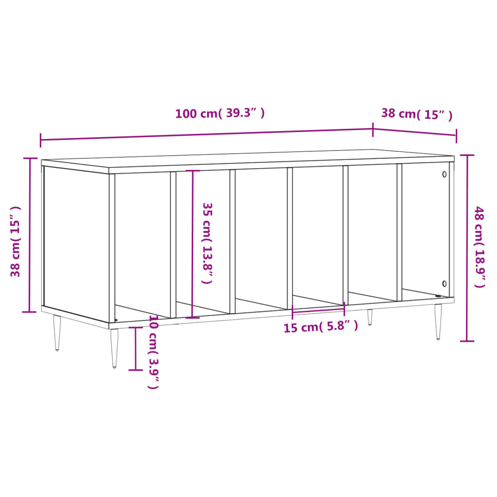 vinylskab 100x38x48 cm konstrueret træ grå sonoma-eg