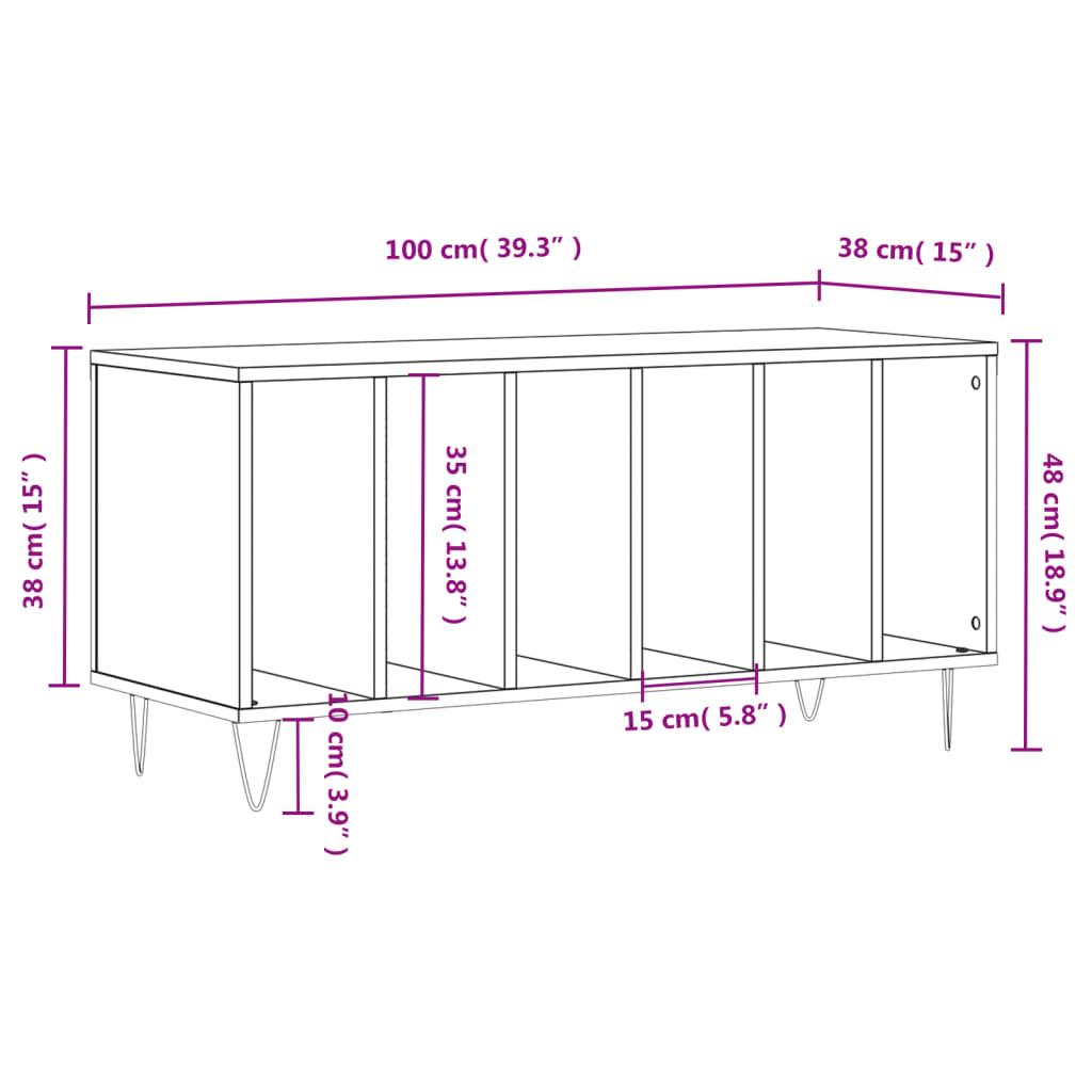 vinylskab 100x38x48 cm konstrueret træ betongrå