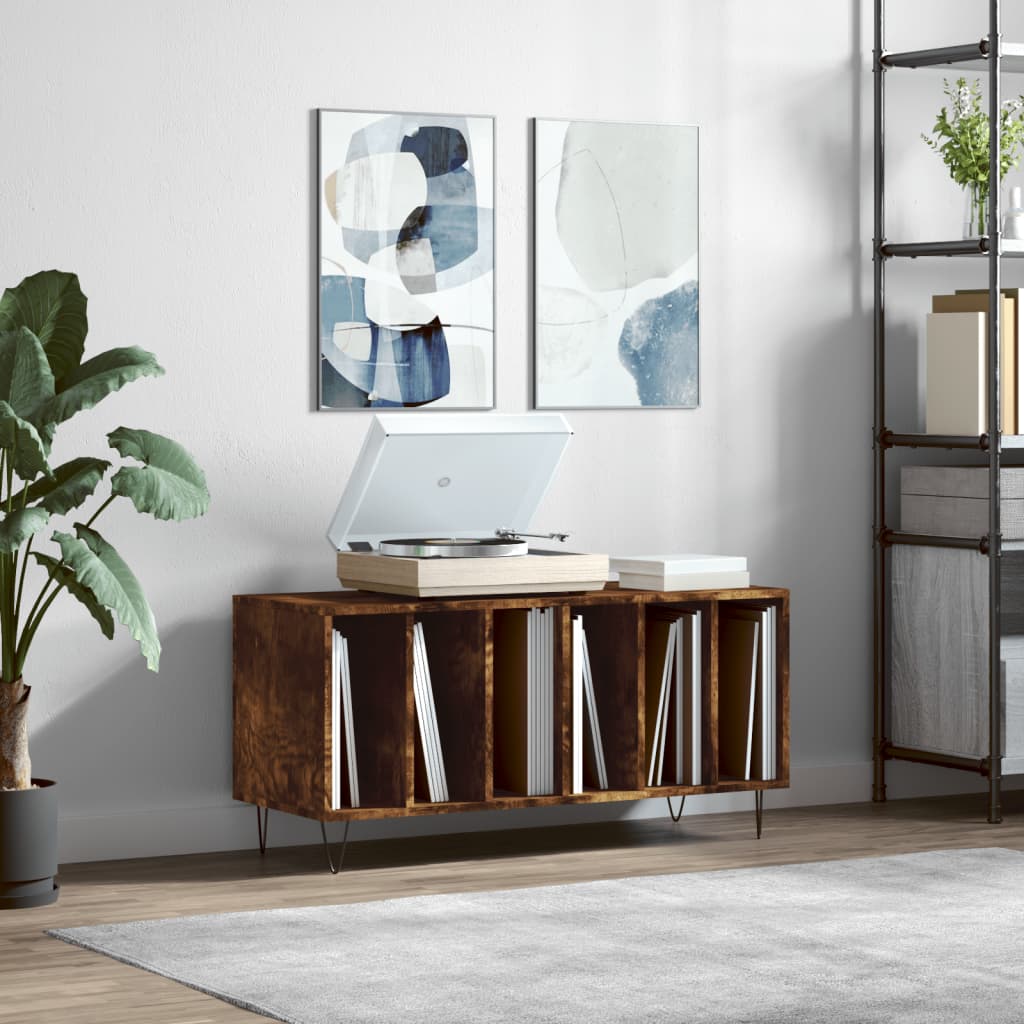 vinylskab 100x38x48 cm konstrueret træ røget egetræsfarve