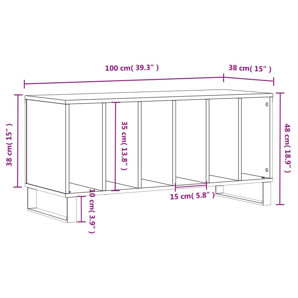 vinylskab 100x38x48 cm konstrueret træ hvid