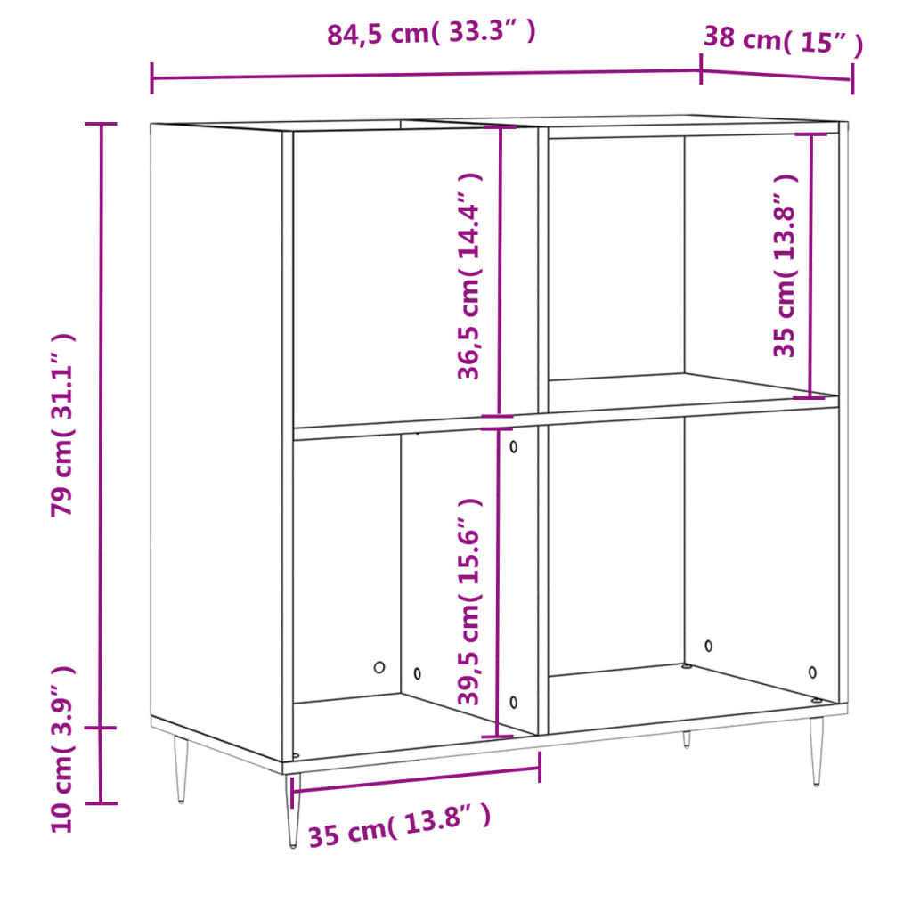 vinylskab 84,5x38x89 cm konstrueret træ hvid højglans