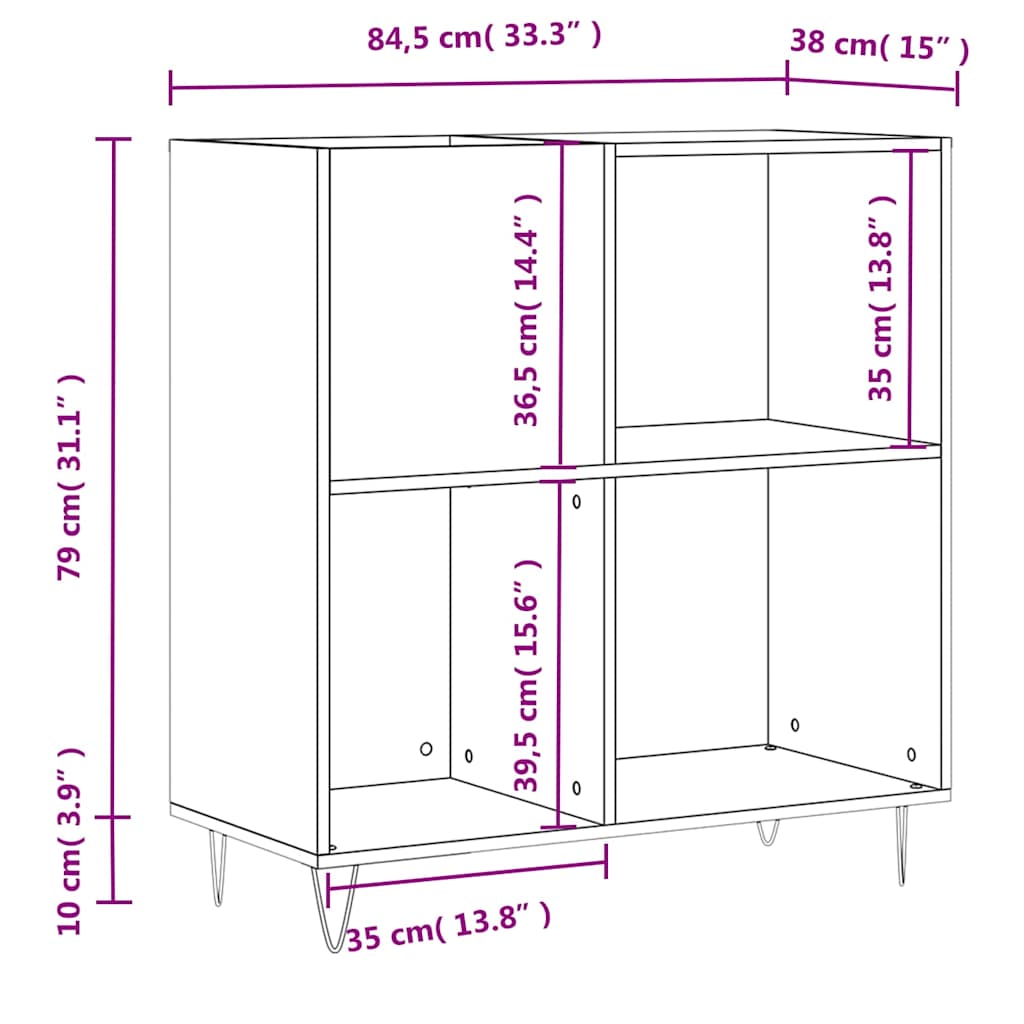 vinylskab 84,5x38x89 cm konstrueret træ sort