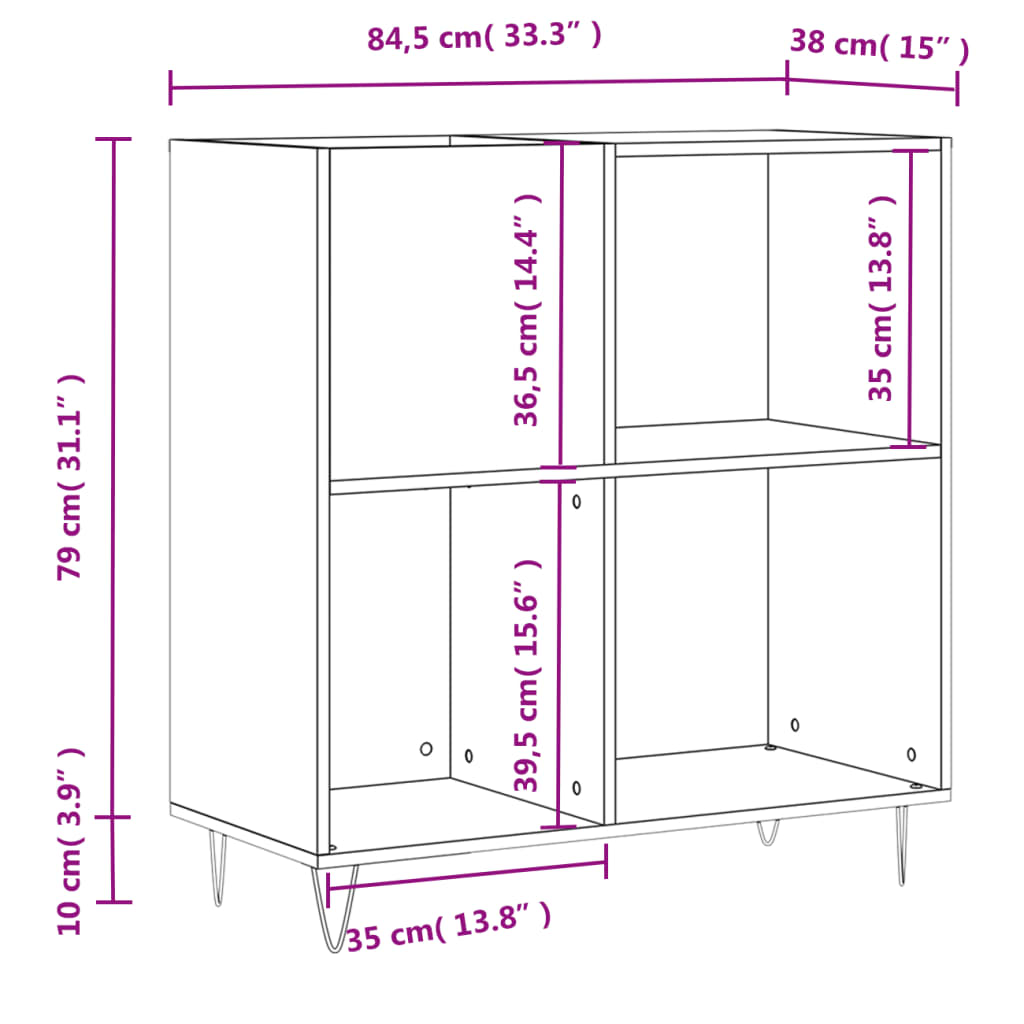 vinylskab 84,5x38x39 cm konstrueret træ grå sonoma-eg