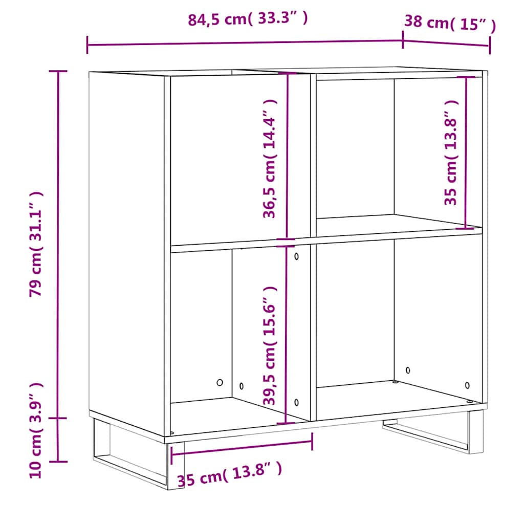 vinylskab 84,5x38x89 cm konstrueret træ hvid