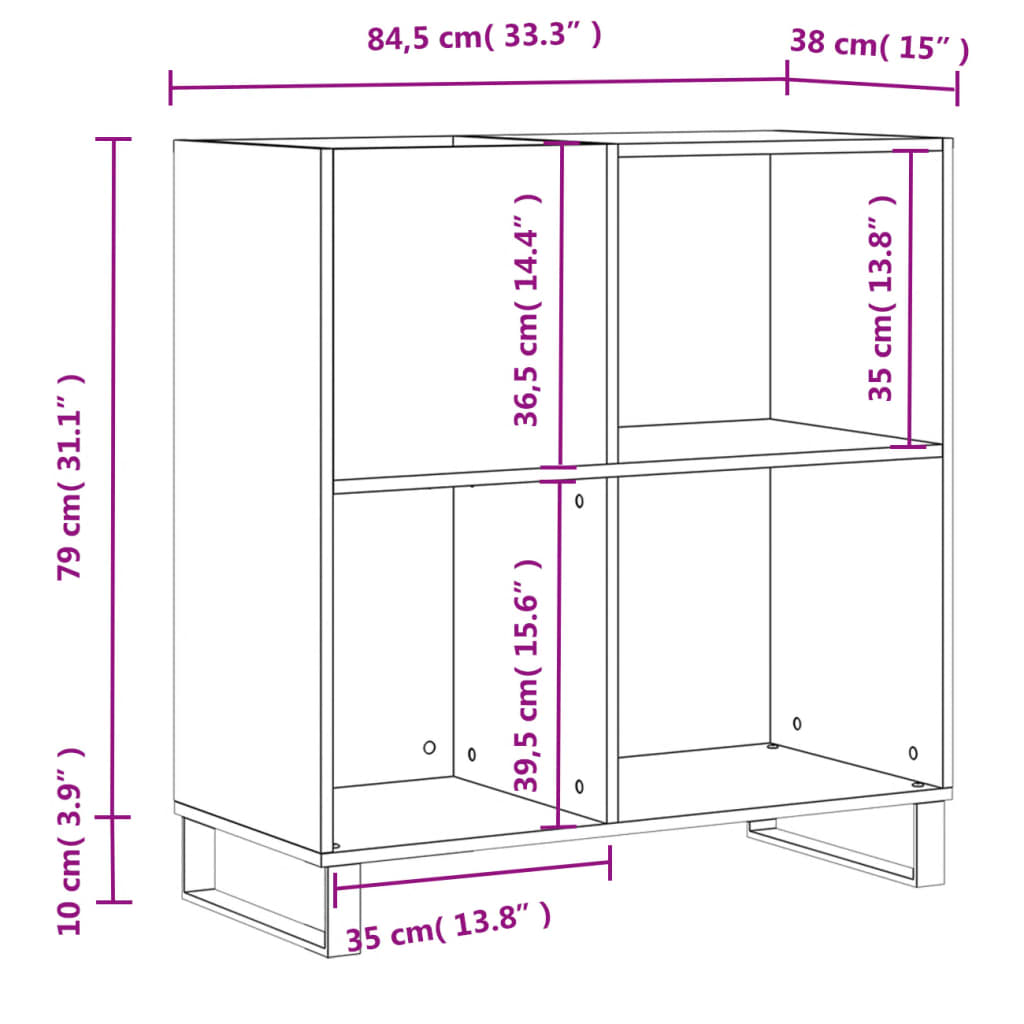 vinylskab 84,5x38x89 cm konstrueret træ røget egetræsfarve