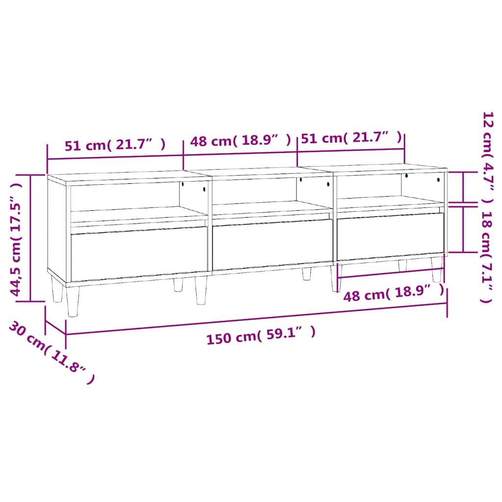 tv-bord 150x30x44,5 cm konstrueret træ sonoma-eg