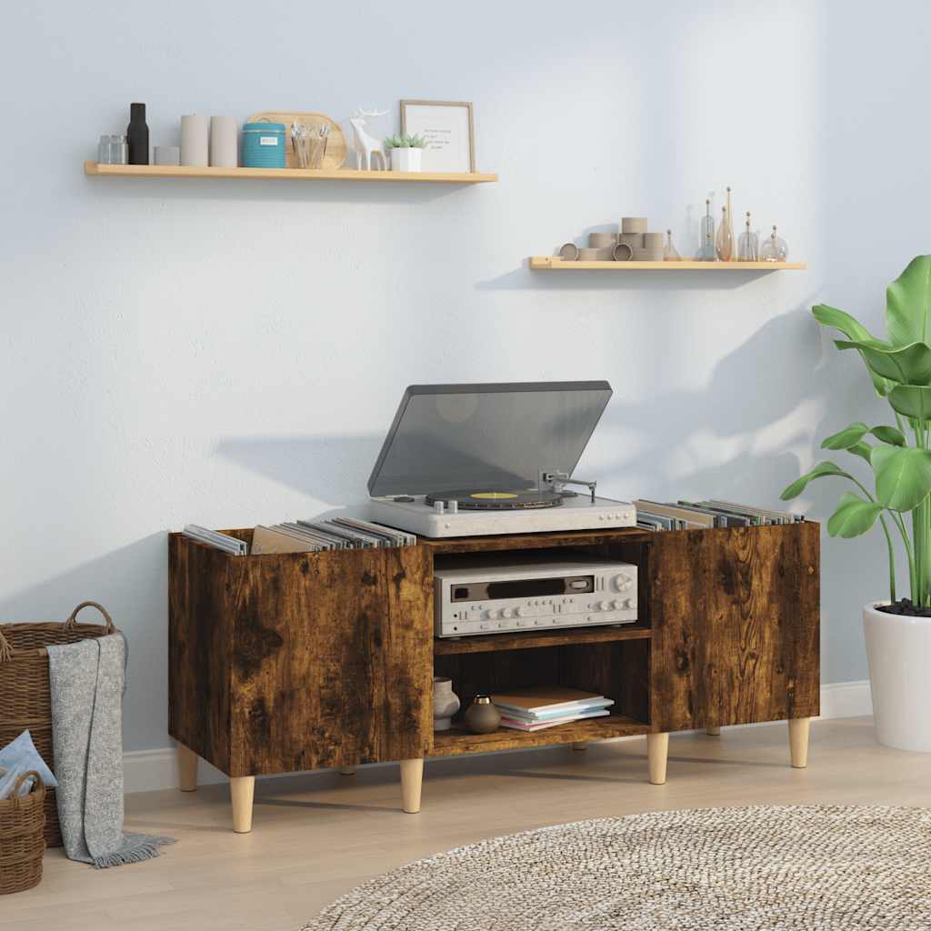vinylskab 121x38x48 cm konstrueret træ røget egetræsfarve