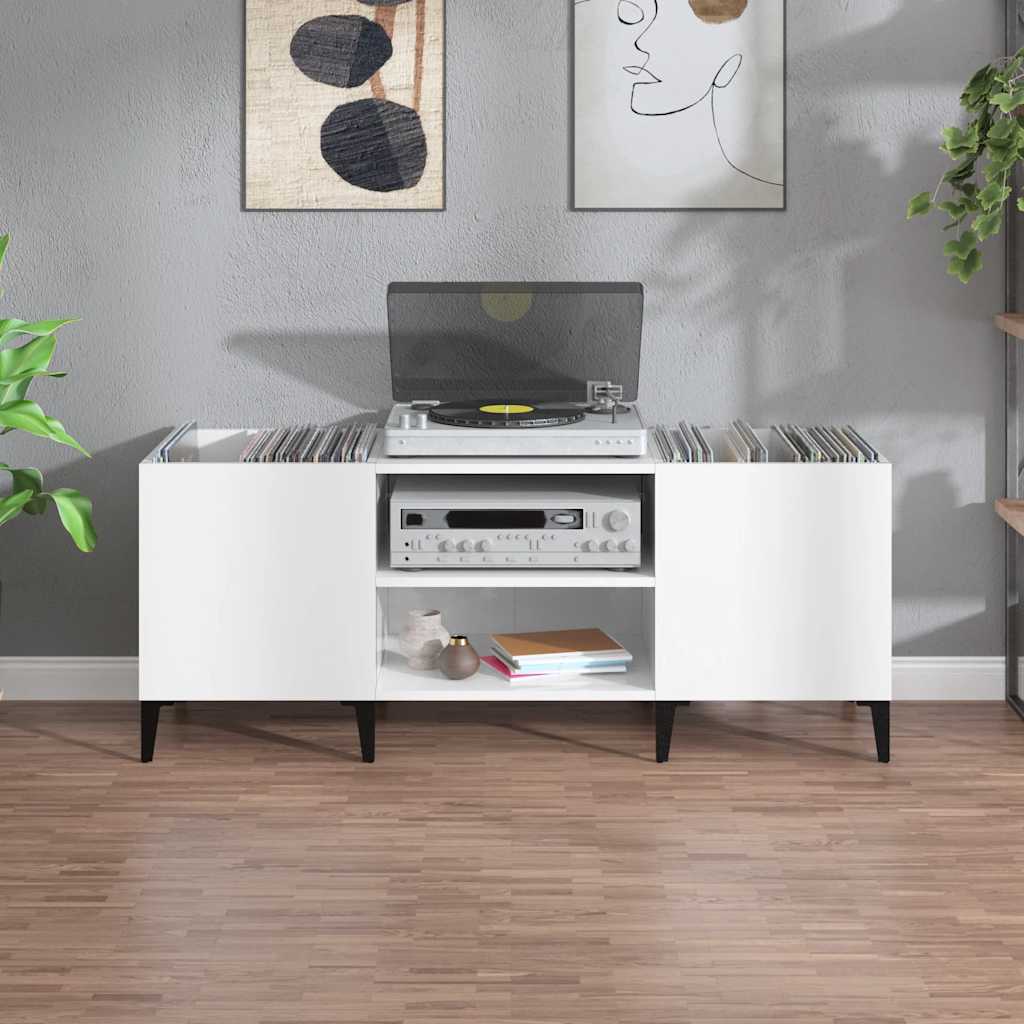vinylskab 121x38x48 cm konstrueret træ hvid højglans