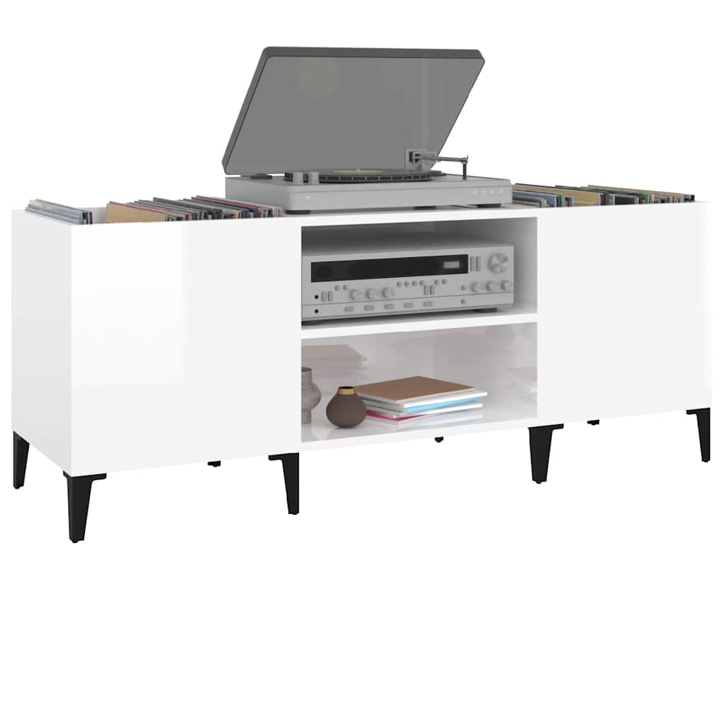 vinylskab 121x38x48 cm konstrueret træ hvid højglans
