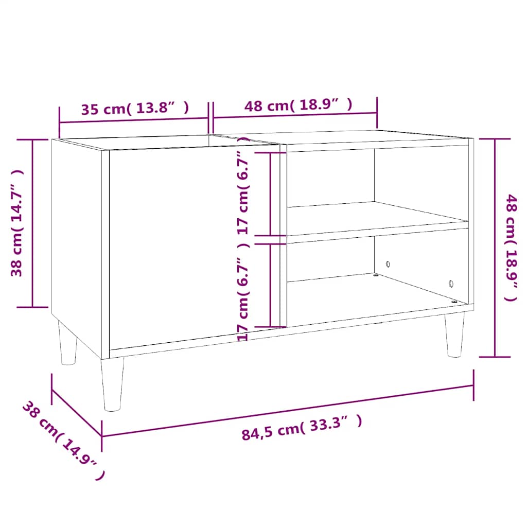 vinylskab 84,5x38x48 cm konstrueret træ betongrå