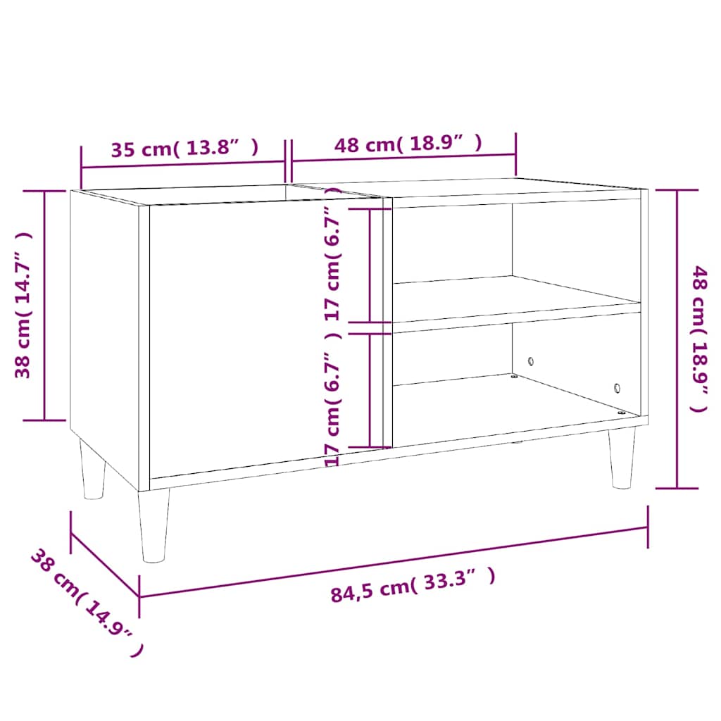 vinylskab 84,5x38x48 cm konstrueret træ grå sonoma-eg