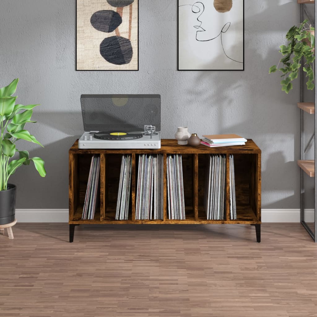 vinylskab 100x38x48 cm konstrueret træ røget egetræsfarve