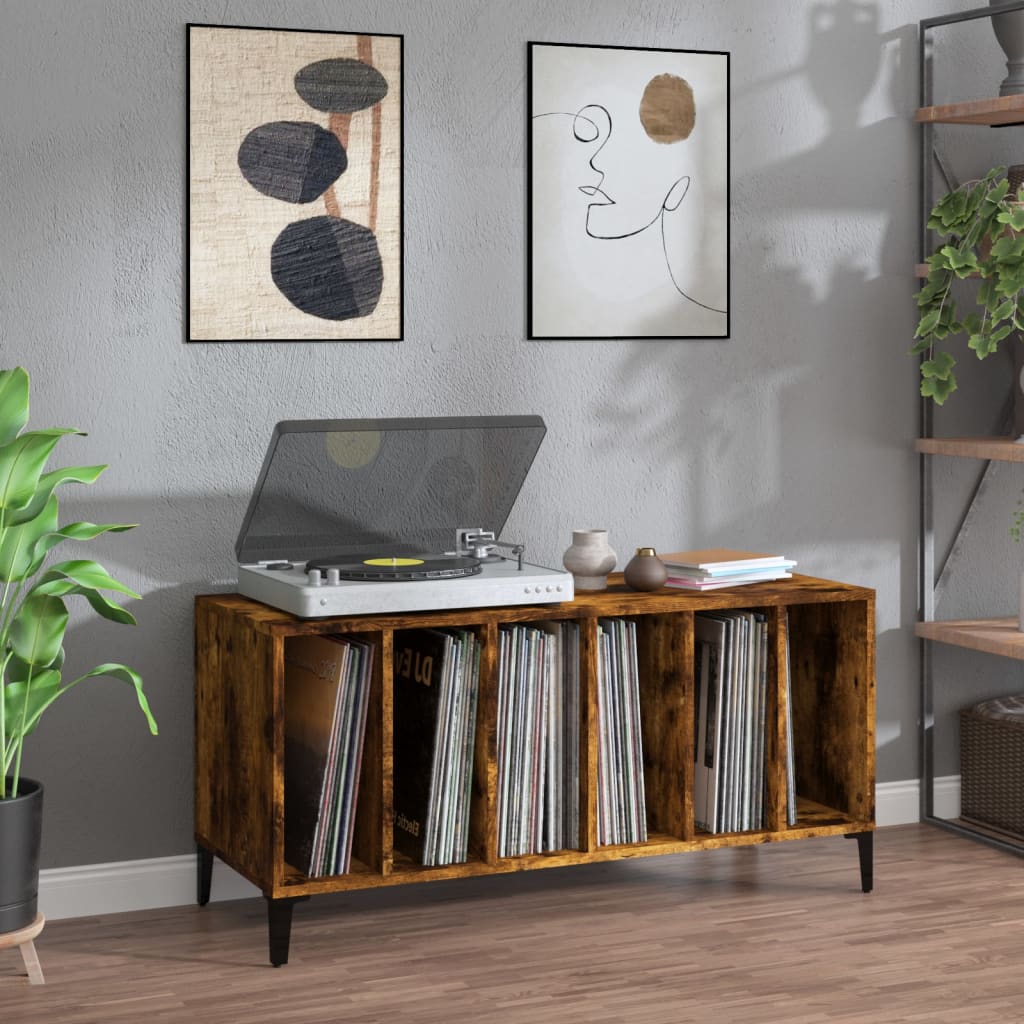 vinylskab 100x38x48 cm konstrueret træ røget egetræsfarve