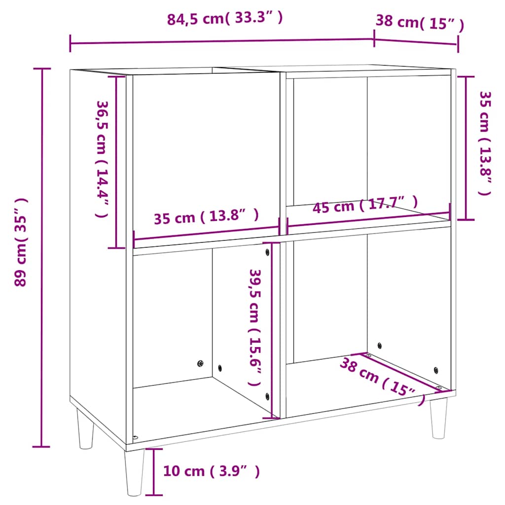 vinylskab 84,5x38x89 cm konstrueret træ sort