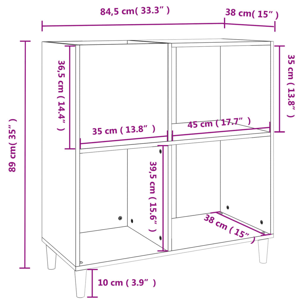 vinylskab 84,5x38x89 cm konstrueret træ røget egetræsfarve