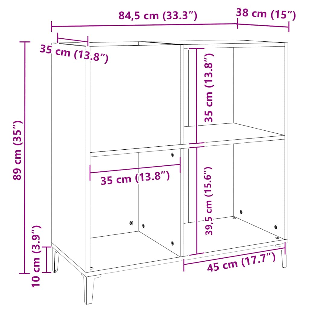 vinylskab 84,5x38x39 cm konstrueret træ sonoma-eg
