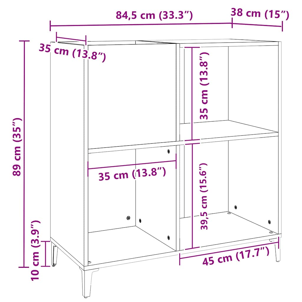 vinylskab 84,5x38x89 cm konstrueret træ røget egetræsfarve