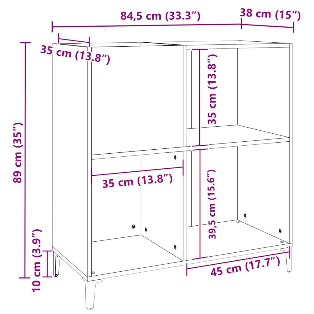 vinylskab 84,5x38x39 cm konstrueret træ grå sonoma-eg