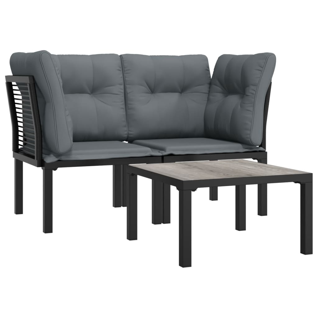 loungesæt til haven 3 dele polyrattan sort og grå
