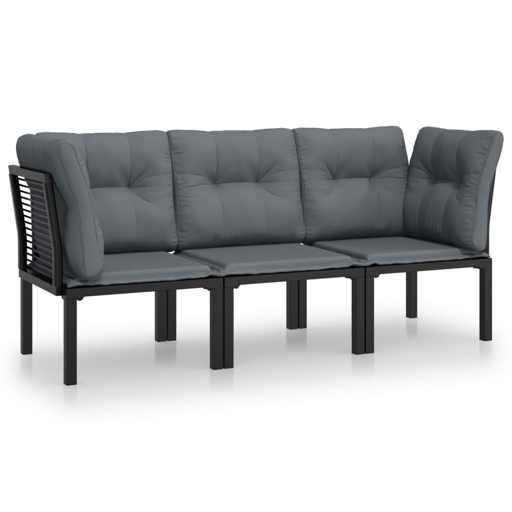 loungesæt til haven 3 dele polyrattan sort og grå