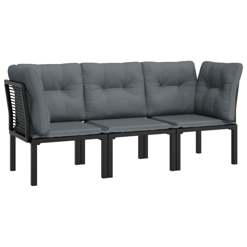 loungesæt til haven 3 dele polyrattan sort og grå