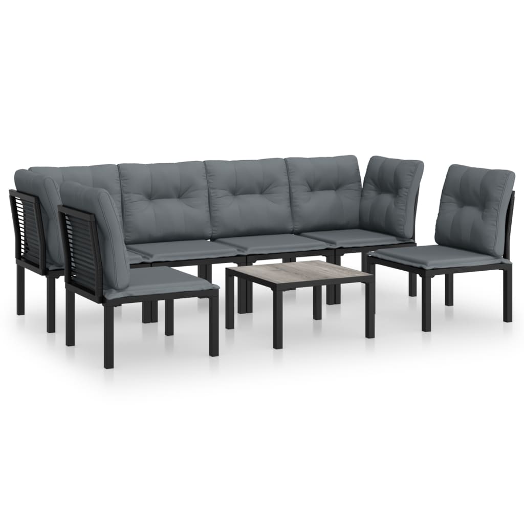 loungesæt til haven 7 dele polyrattan sort og grå