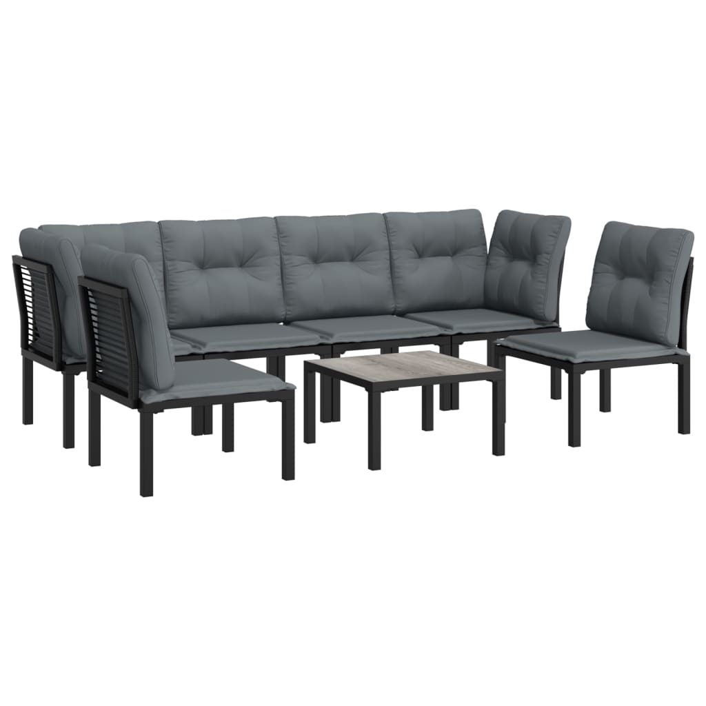 loungesæt til haven 7 dele polyrattan sort og grå
