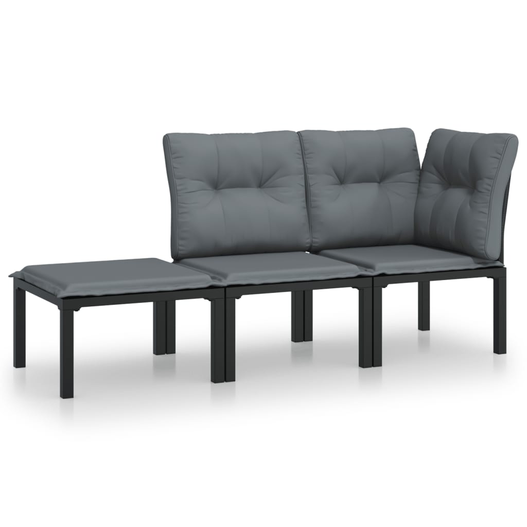 loungesæt til haven 3 dele polyrattan sort og grå