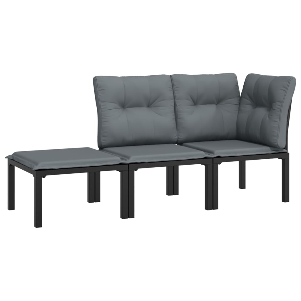 loungesæt til haven 3 dele polyrattan sort og grå