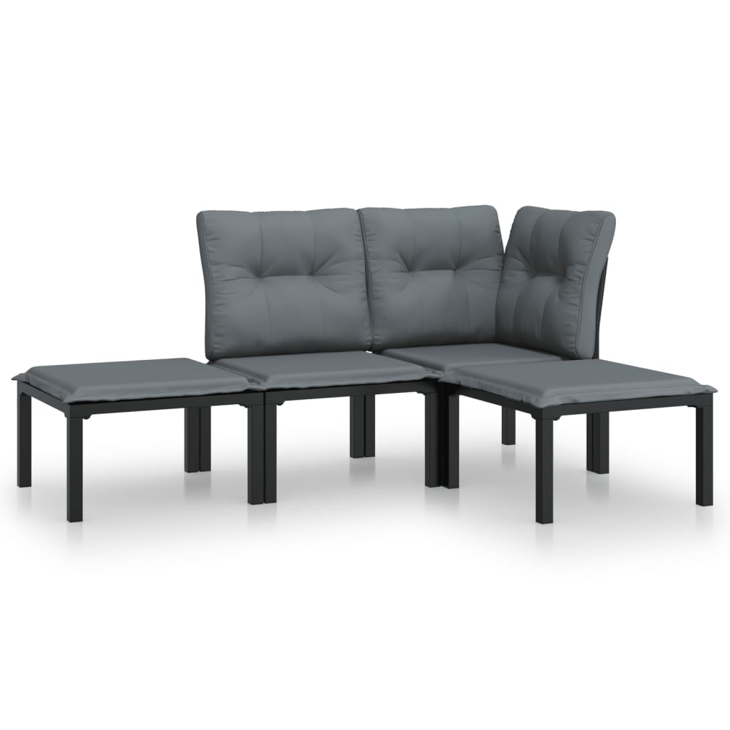 loungesæt til haven 4 dele polyrattan sort og grå