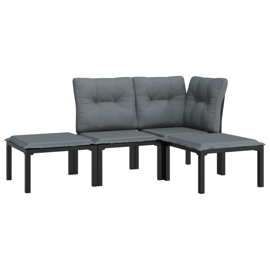 loungesæt til haven 4 dele polyrattan sort og grå