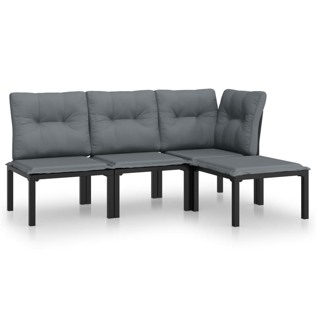 loungesæt til haven 4 dele polyrattan sort og grå