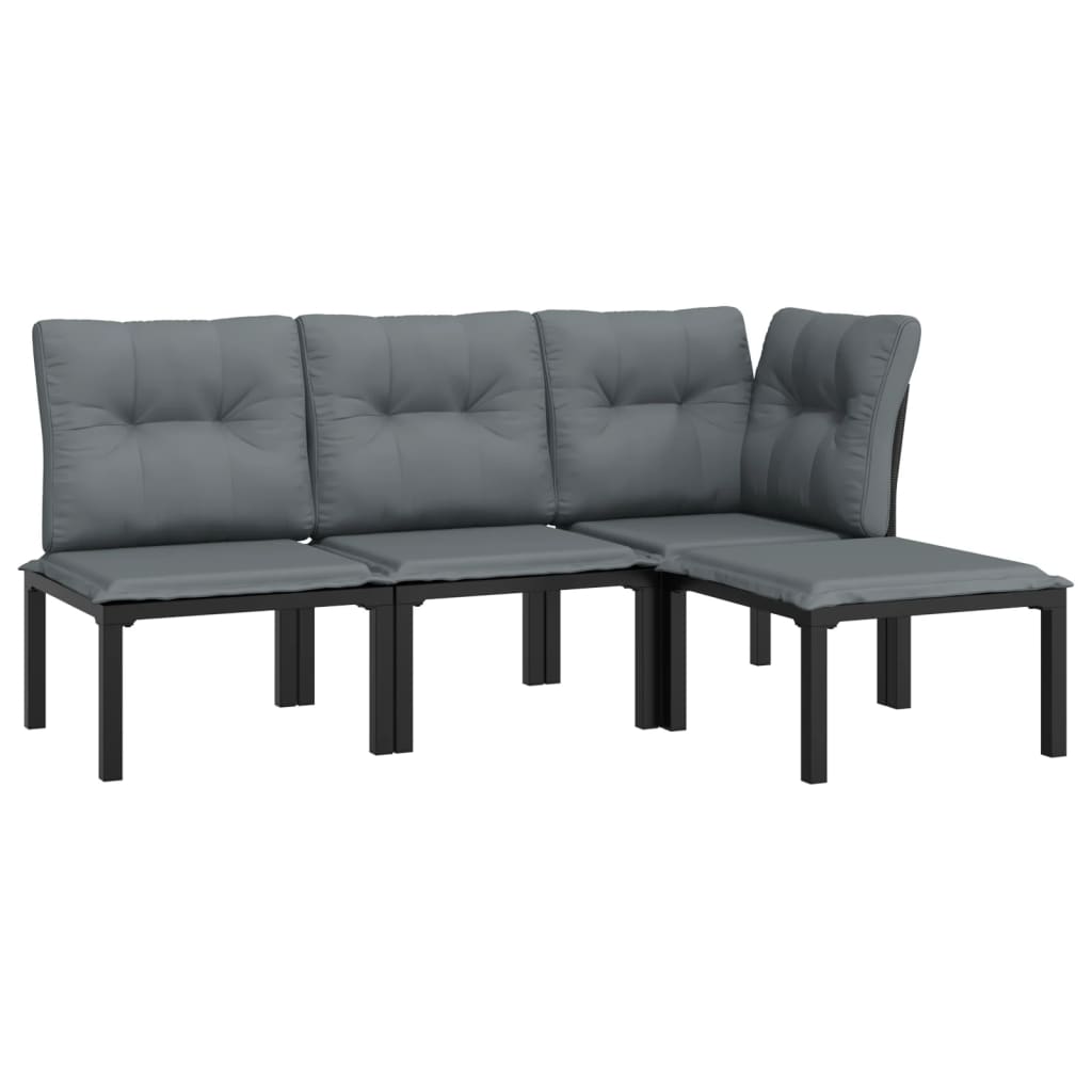 loungesæt til haven 4 dele polyrattan sort og grå