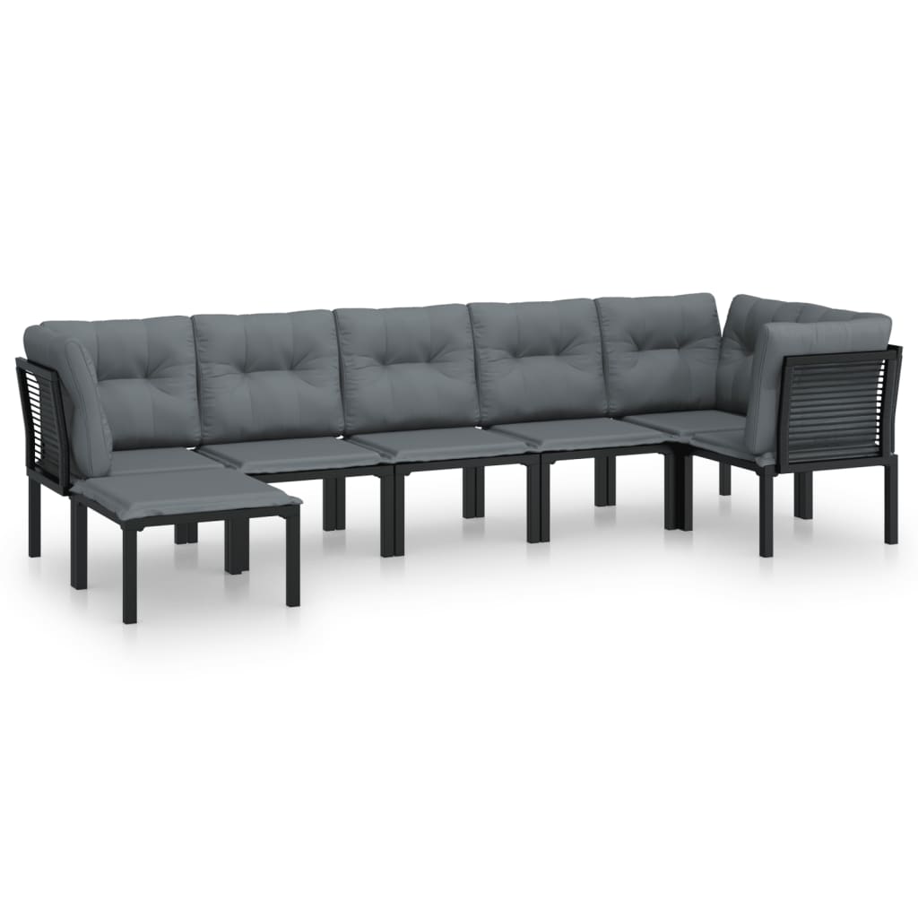 loungesæt til haven 7 dele polyrattan sort og grå