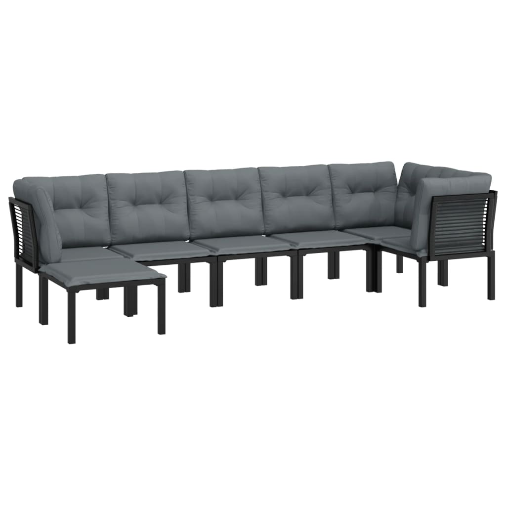 loungesæt til haven 7 dele polyrattan sort og grå
