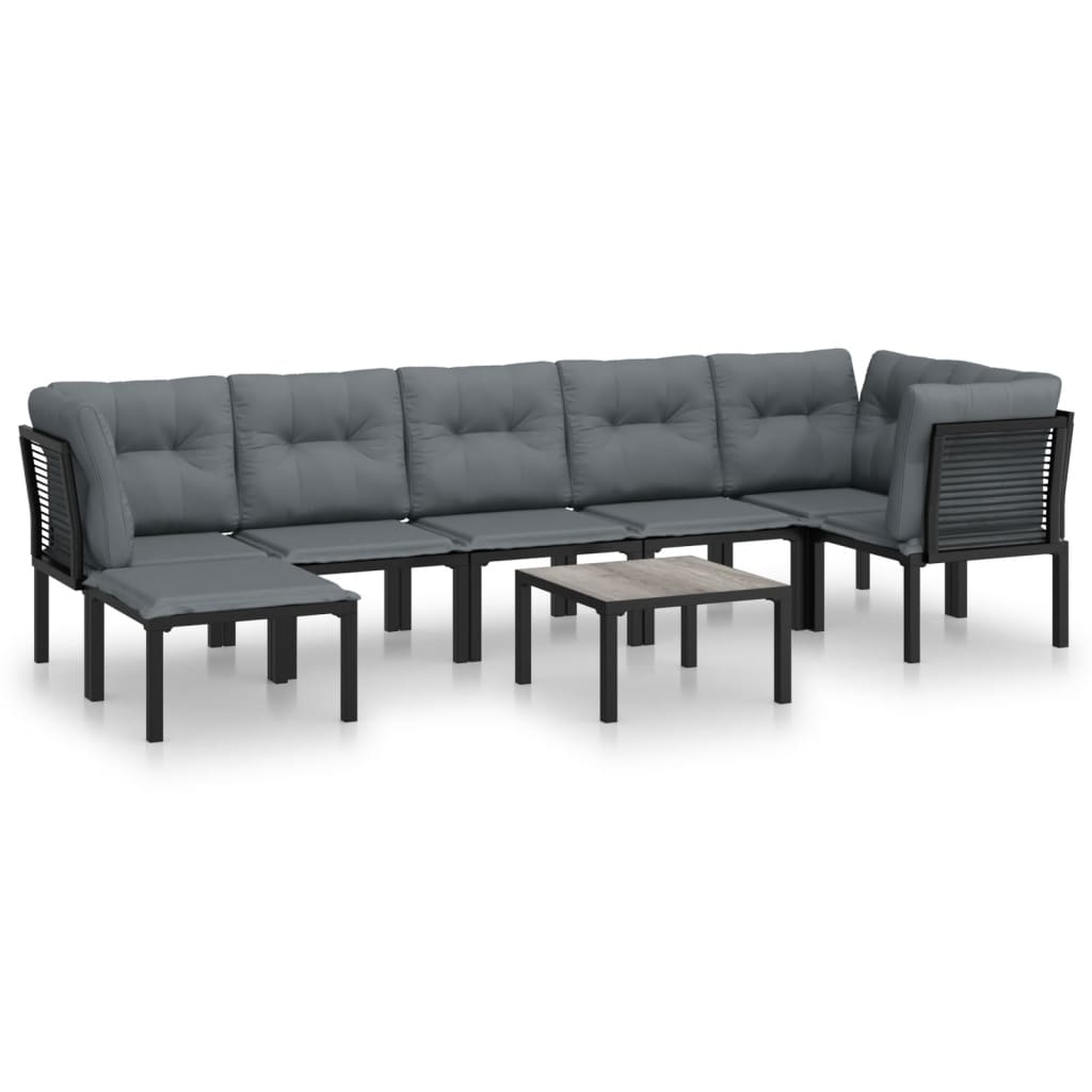 loungesæt til haven 8 dele polyrattan sort og grå