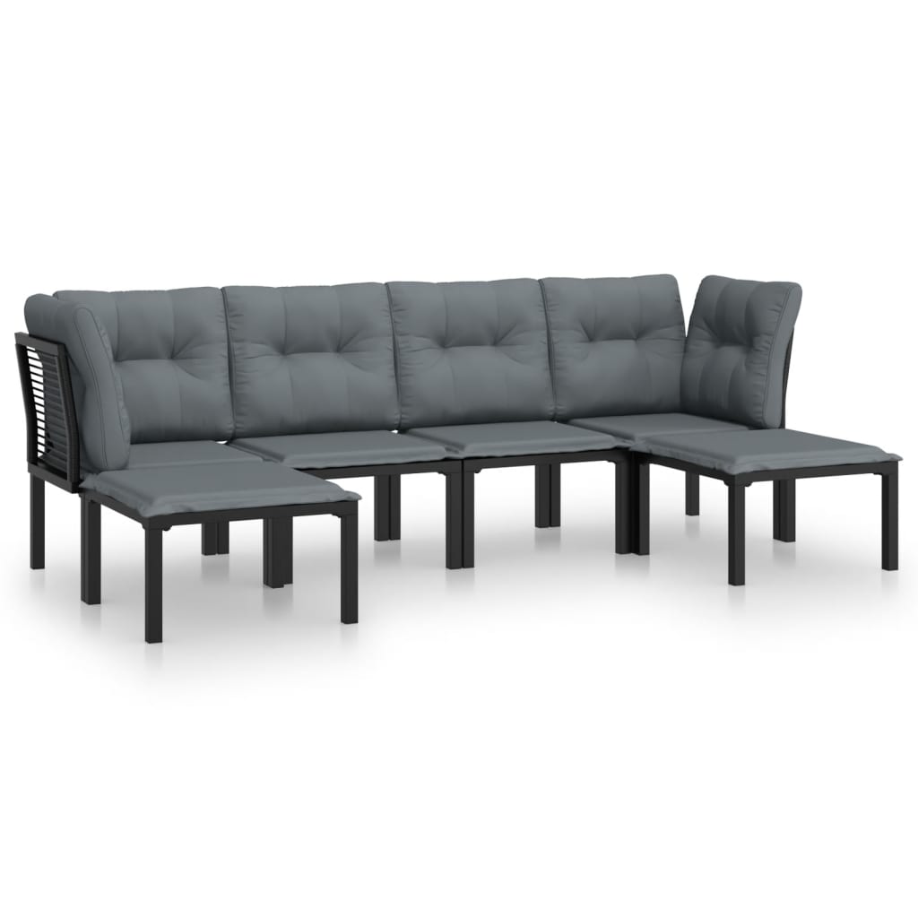 loungesæt til haven 6 dele med hynder polyrattan sort og grå