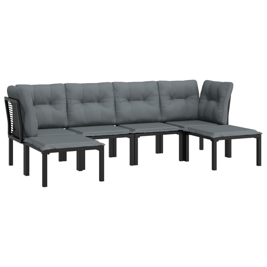 loungesæt til haven 6 dele med hynder polyrattan sort og grå