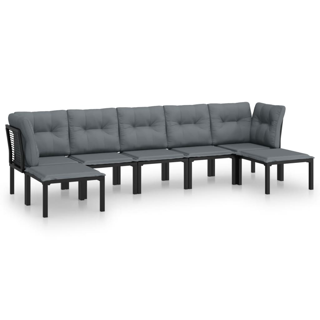loungesæt til haven 7 dele polyrattan sort og grå