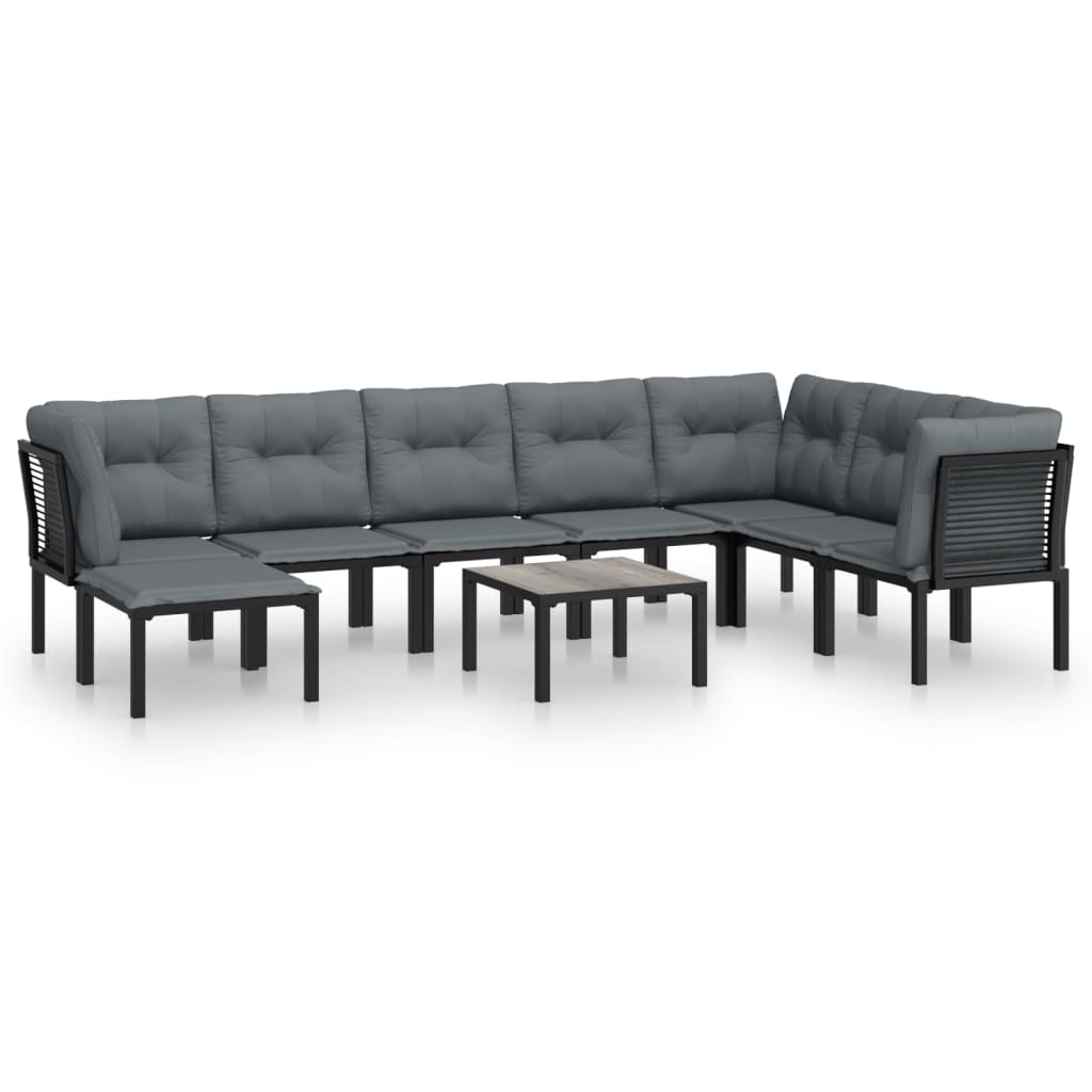 loungesæt til haven 9 dele polyrattan sort og grå
